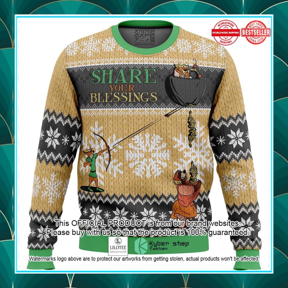 share your blessings robin hood disney ugly christmas sweater 2 443