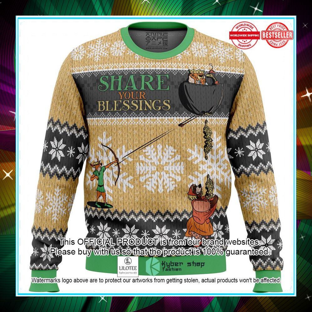 Share Your Blessings Robin Hood Disney Ugly Christmas Sweater 12 share your blessings robin hood disney ugly christmas sweater 2 894