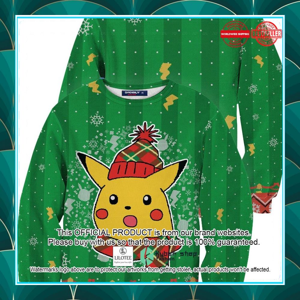 shocked pikachu green christmas sweater 1 434
