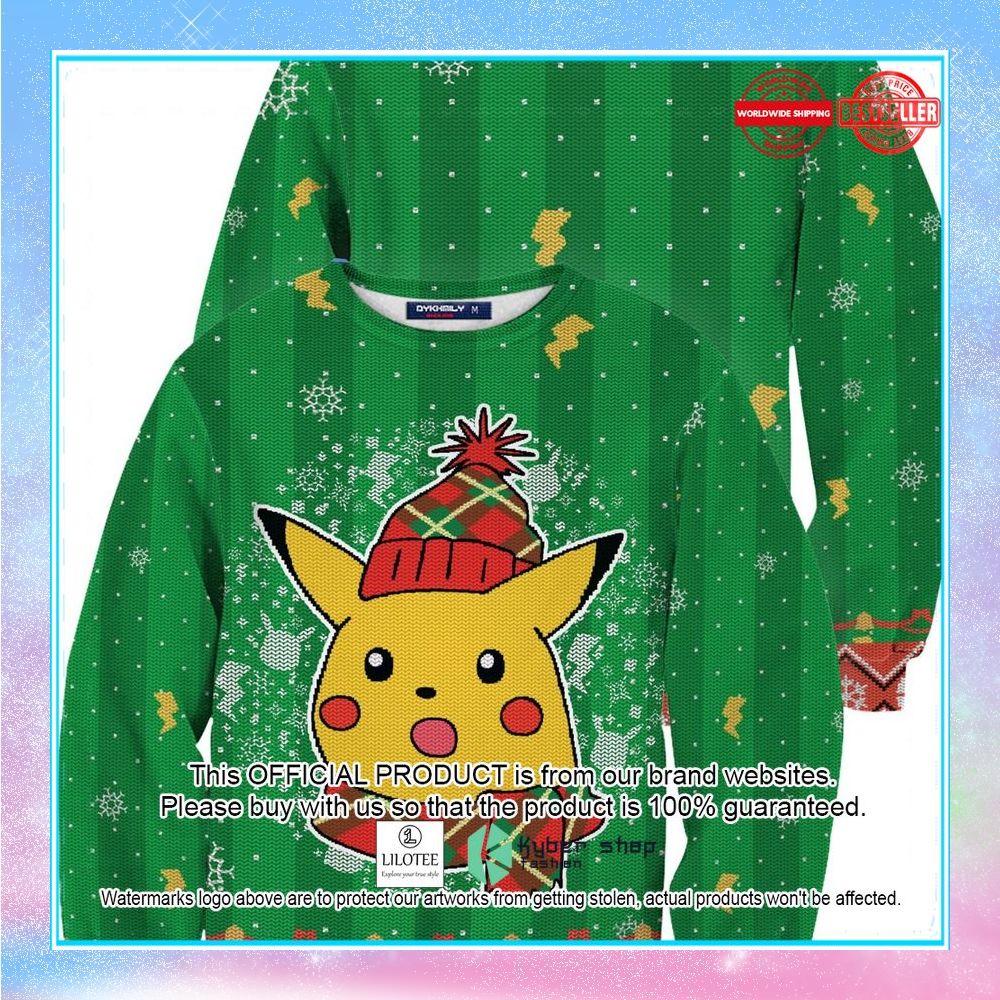 shocked pikachu green christmas sweater 1 690