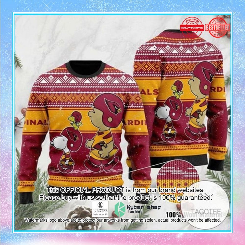 snoopy and charlie brown arizona cardinals christmas sweater 1 159