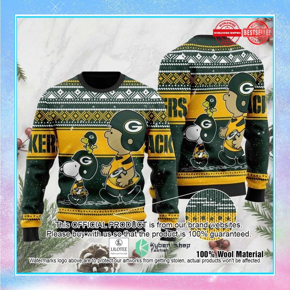snoopy and charlie brown green bay packers christmas sweater 1 11