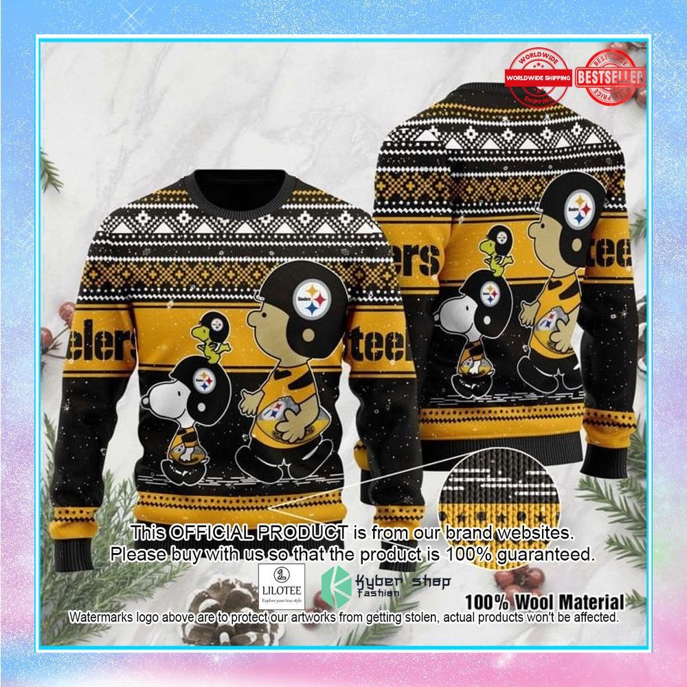snoopy and charlie brown pittsburgh steelers christmas sweater 1 795