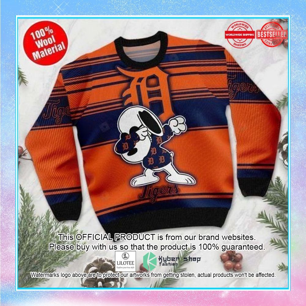 snoopy dab detroit tigers christmas sweater 1 357