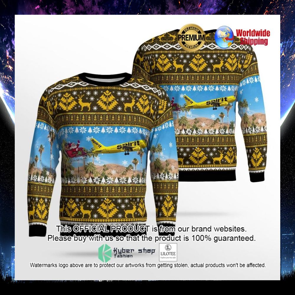 spirit airlines airbus a319 with santa over palm springs ugly sweater 1 187