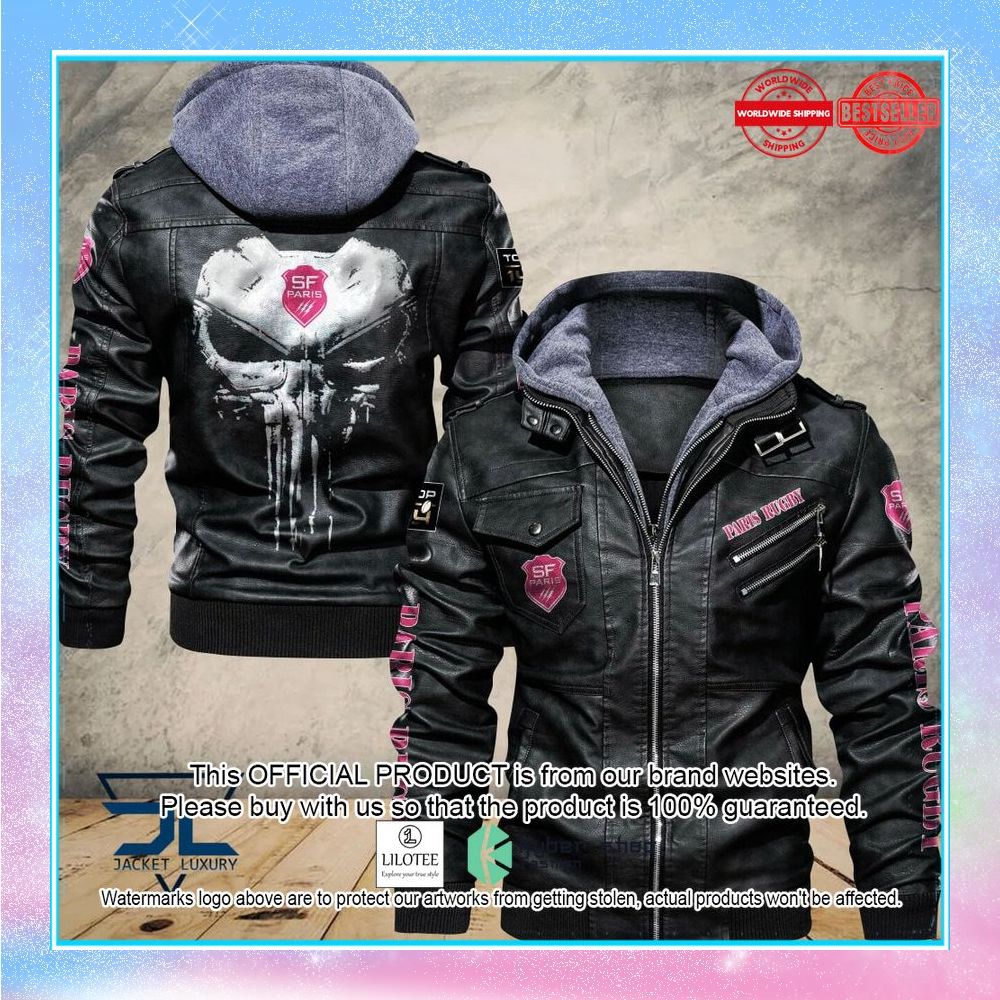 stade francais punisher skull leather jacket 1 716