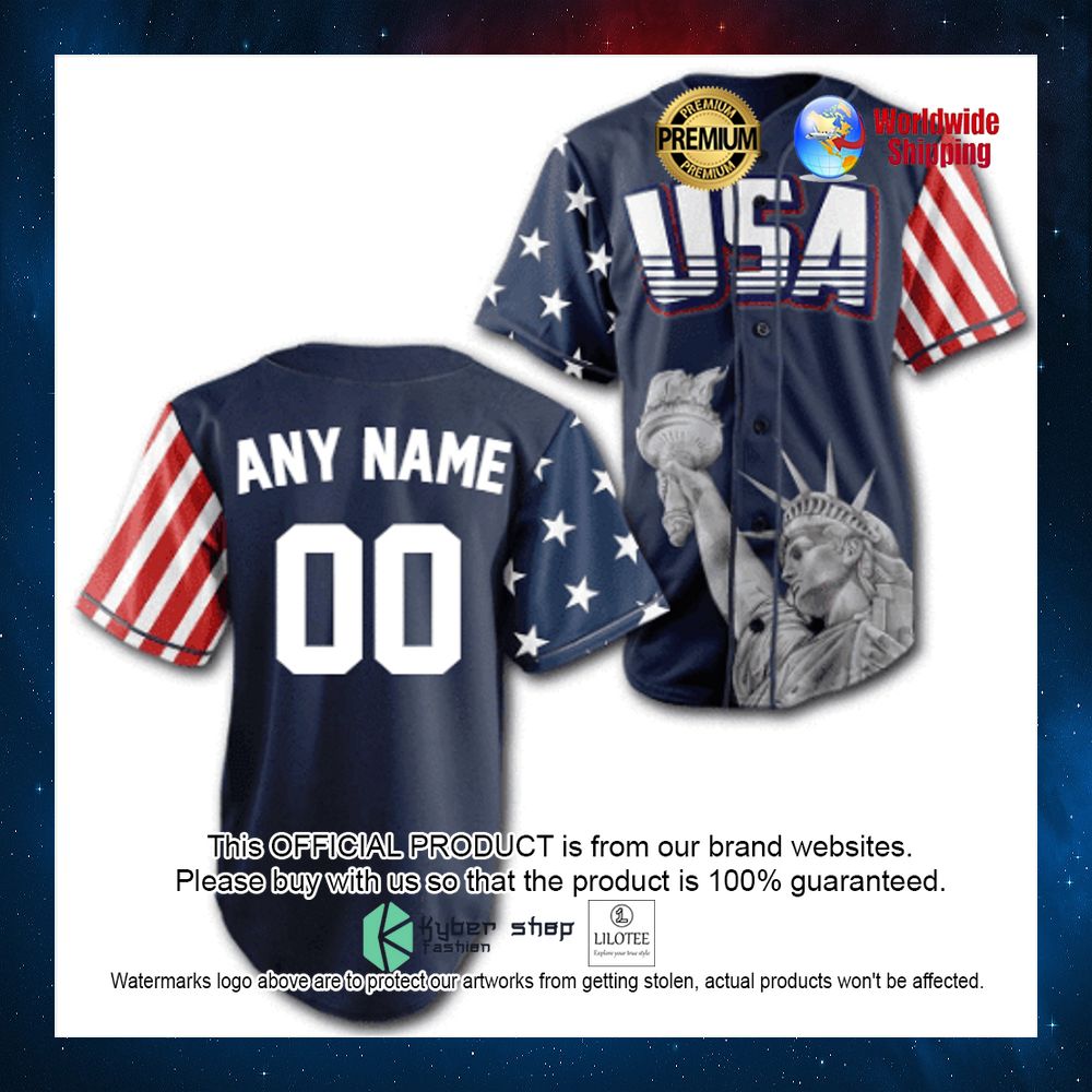 statue of liberty american flag usa personalized navy baseball jersey 1 990