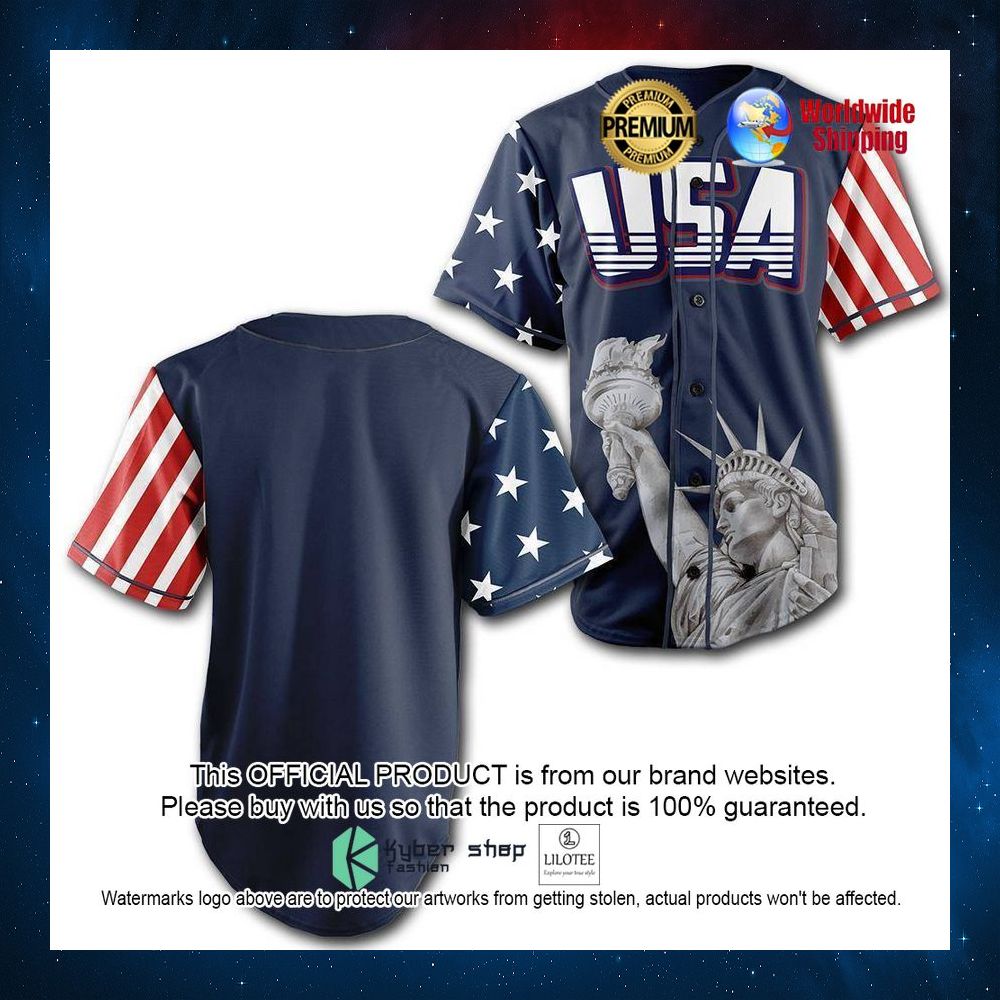 statue of liberty american flag usa personalized navy baseball jersey 2 813