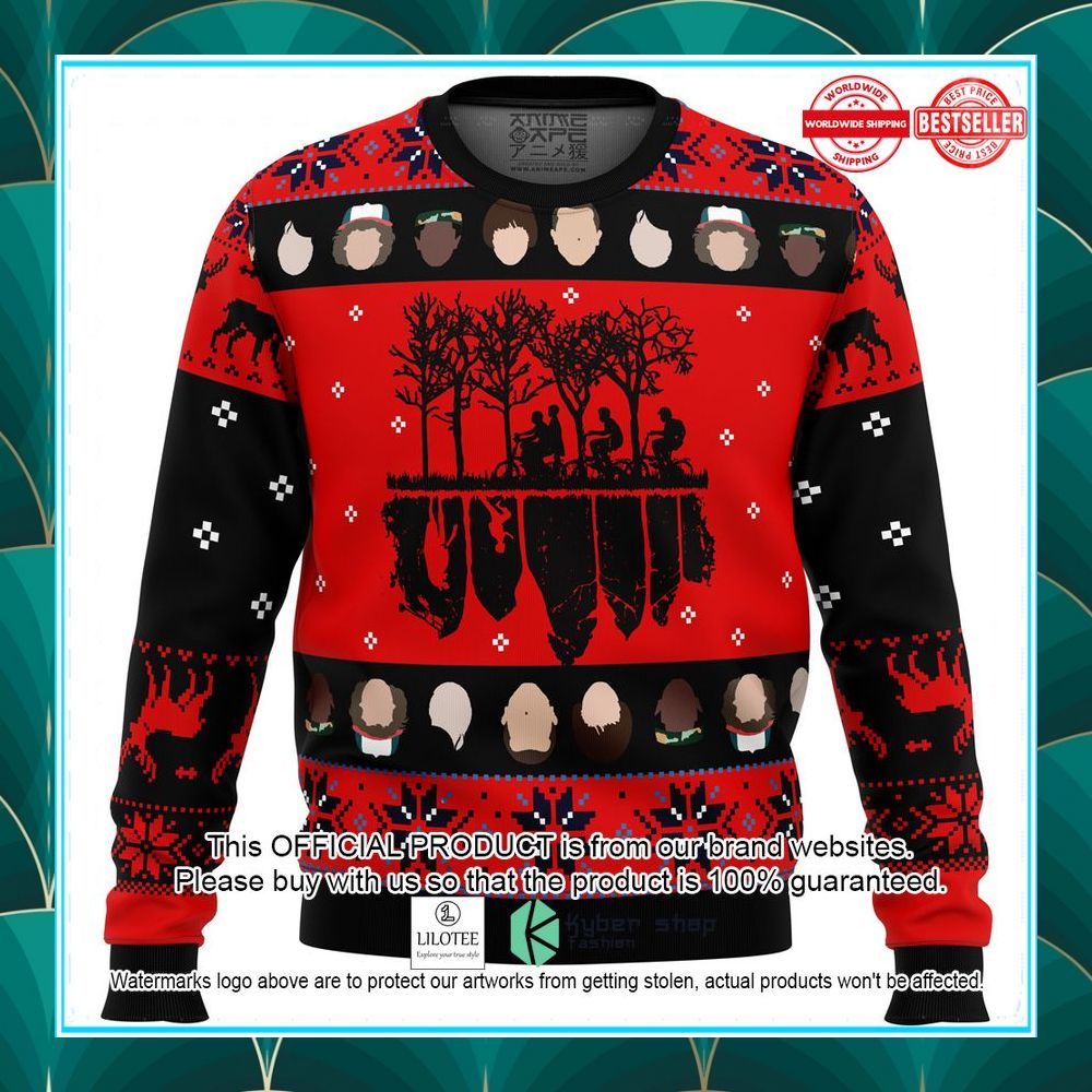 stranger things up side world ugly christmas sweater 1 525