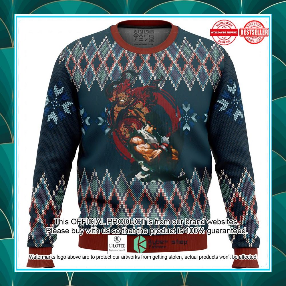 street fighter ryu and akuma ugly christmas sweater 1 923