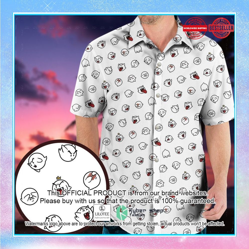 super mario boo pattern hawaiian shirt 1 801