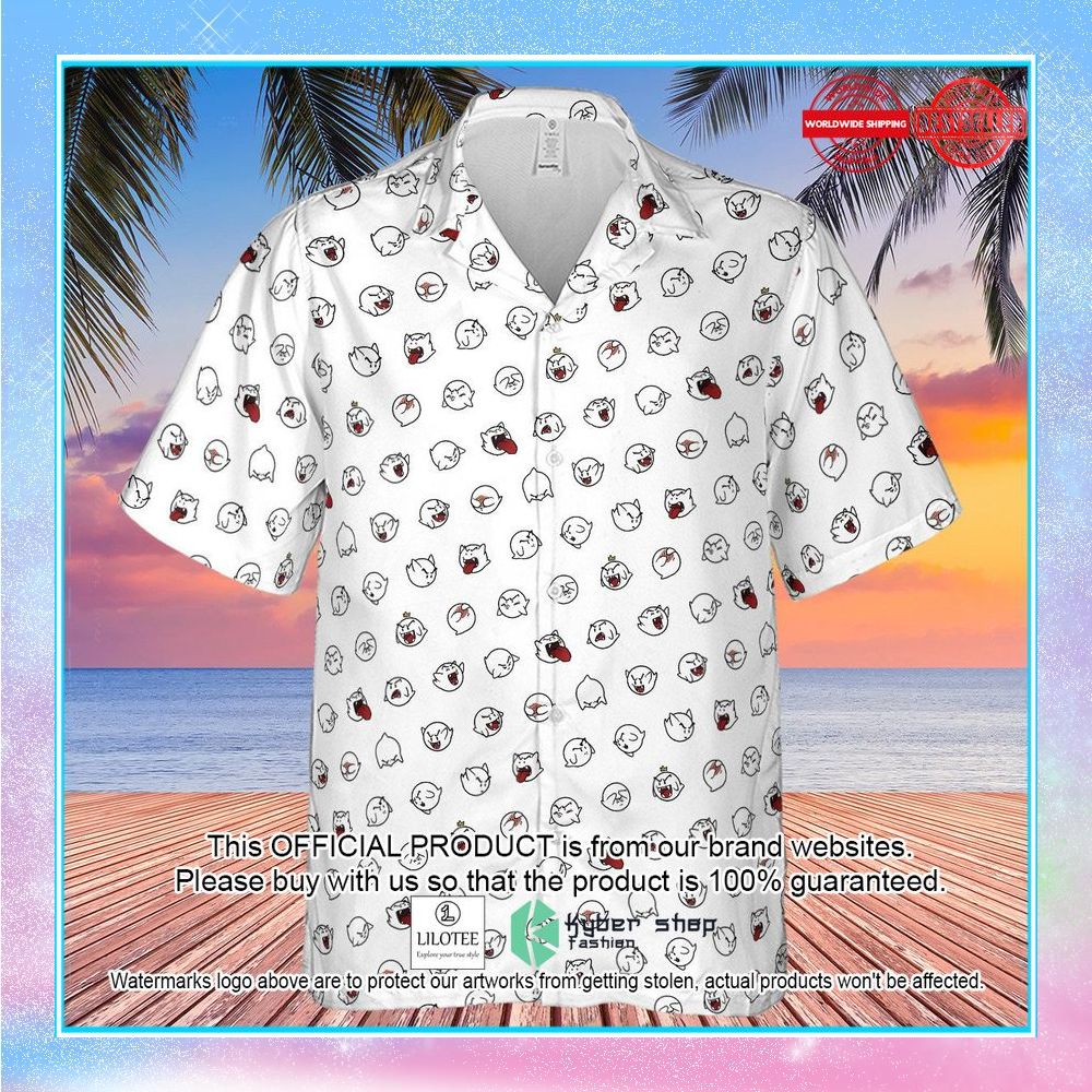 super mario boo pattern hawaiian shirt 2 325