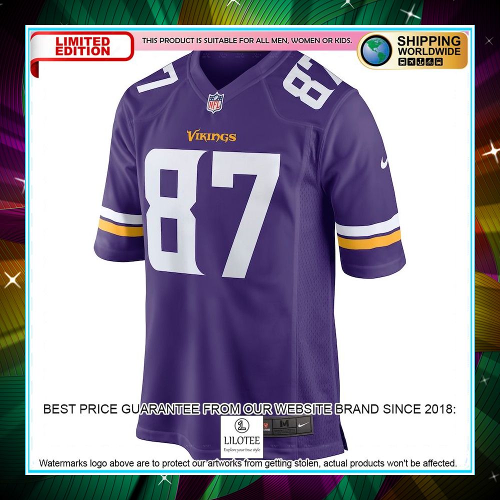 t j hockenson minnesota vikings player purple football jersey 2 783