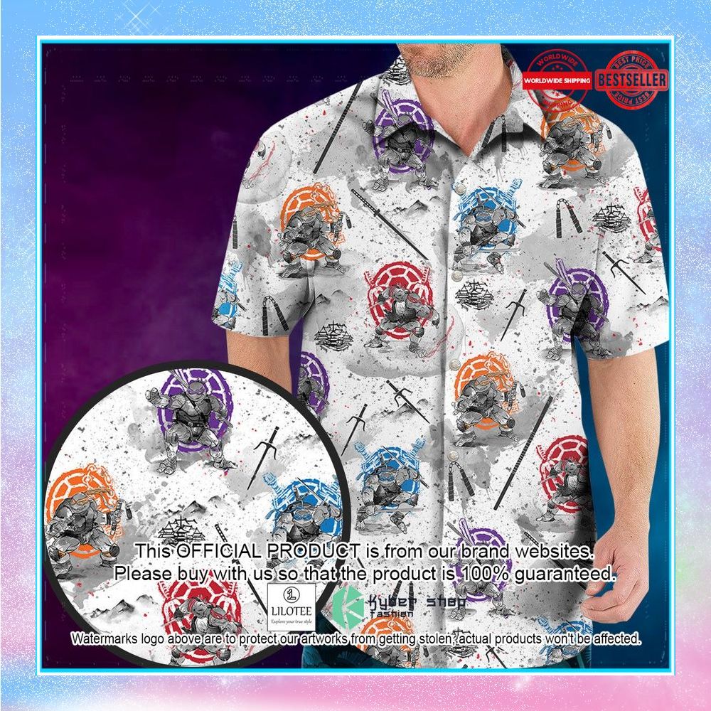 teenage mutant ninja turtles characters sumi e pattern hawaiian shirt 1 966