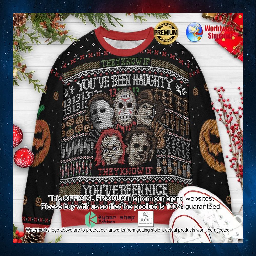 they know if youve been naughty horror characters christmas sweater 1 767