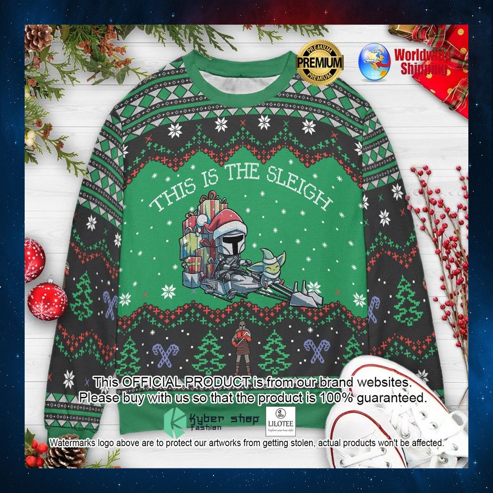 this is sleigh baby yoda the mandalorian star wars christmas sweater 1 945