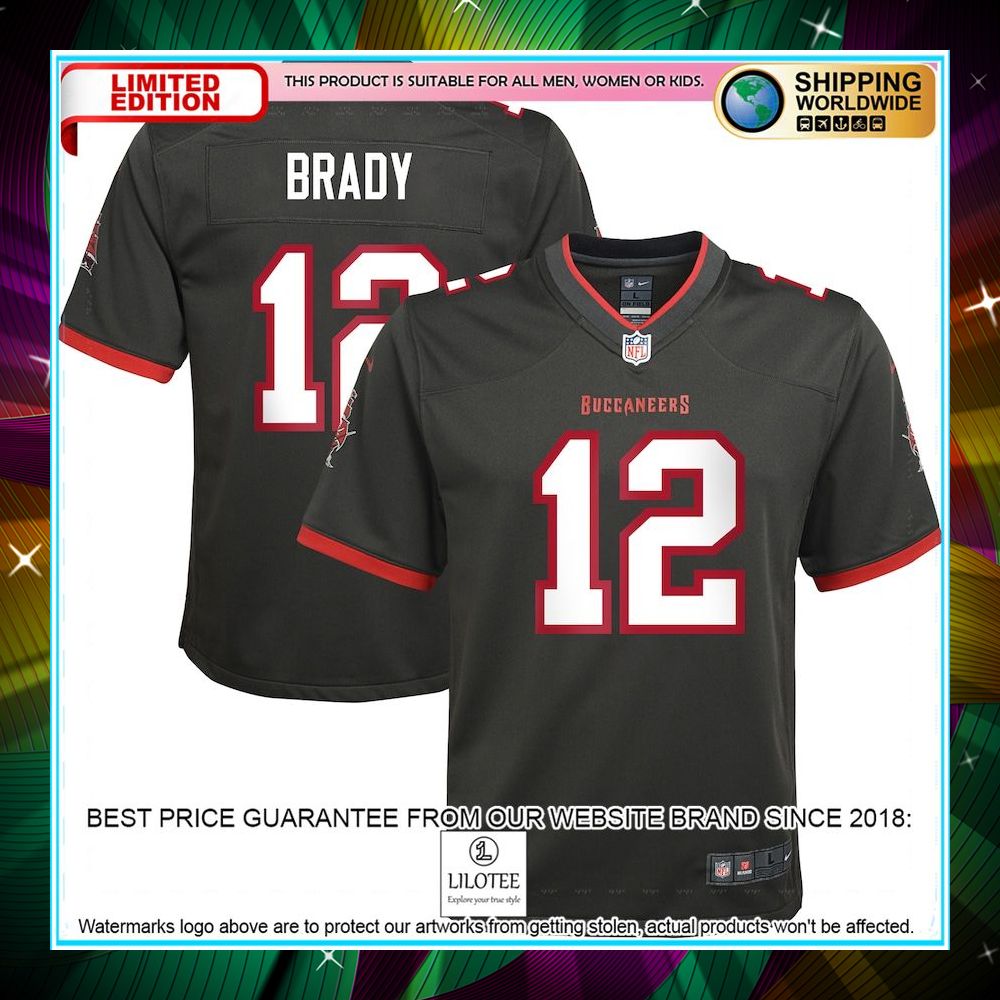 tom brady tampa bay buccaneers youth alternate pewter football jersey 1 123