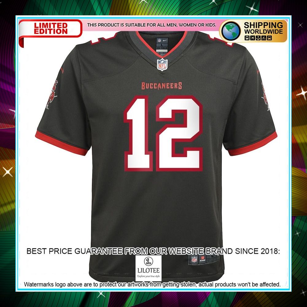 tom brady tampa bay buccaneers youth alternate pewter football jersey 2 483