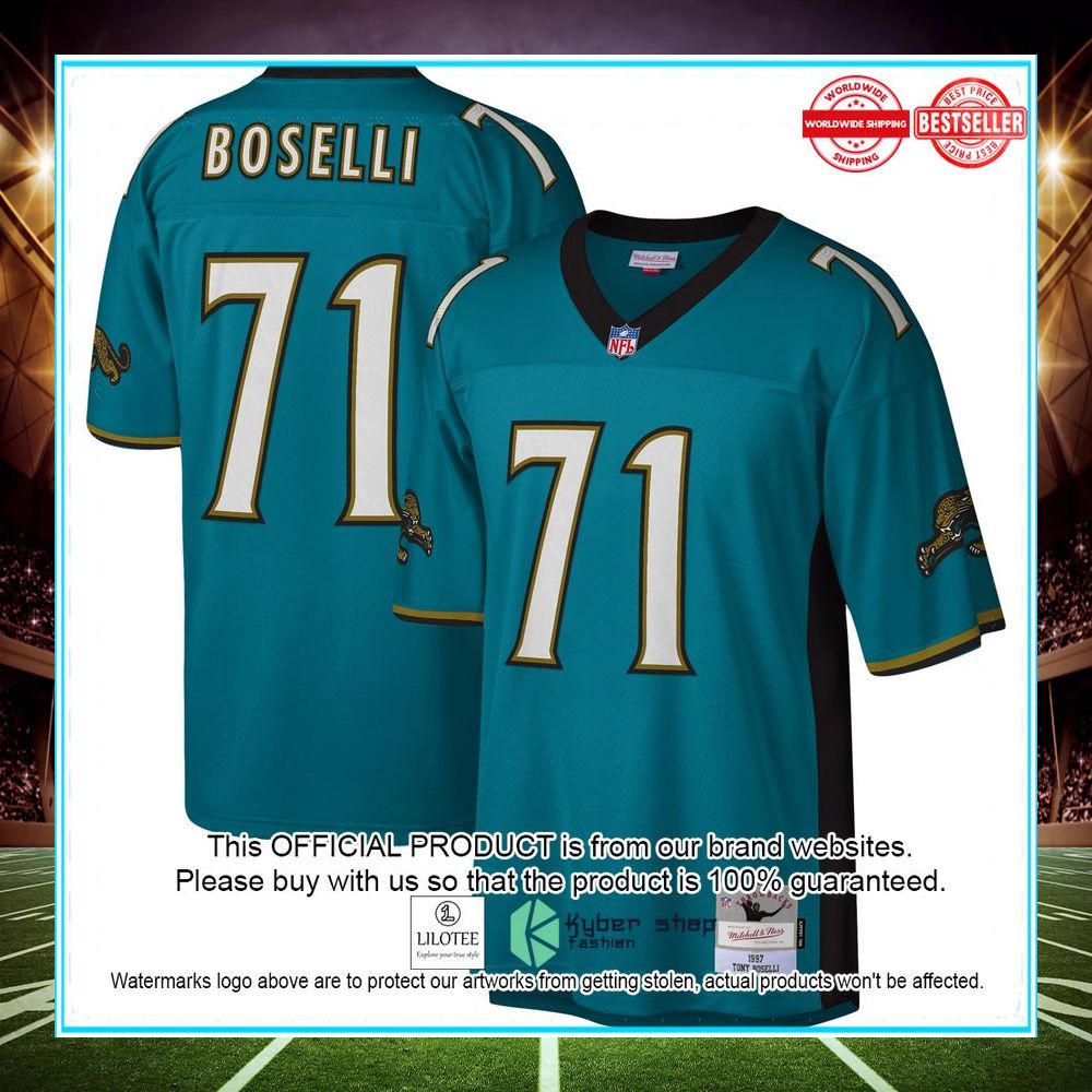 tony boselli jacksonville jaguars mitchell ness legacy replica teal football jersey 1 322