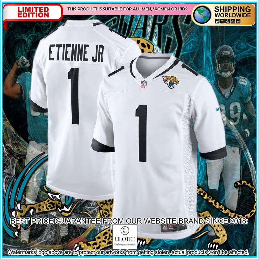 travis etienne jr jacksonville jaguars white football jersey 4 579