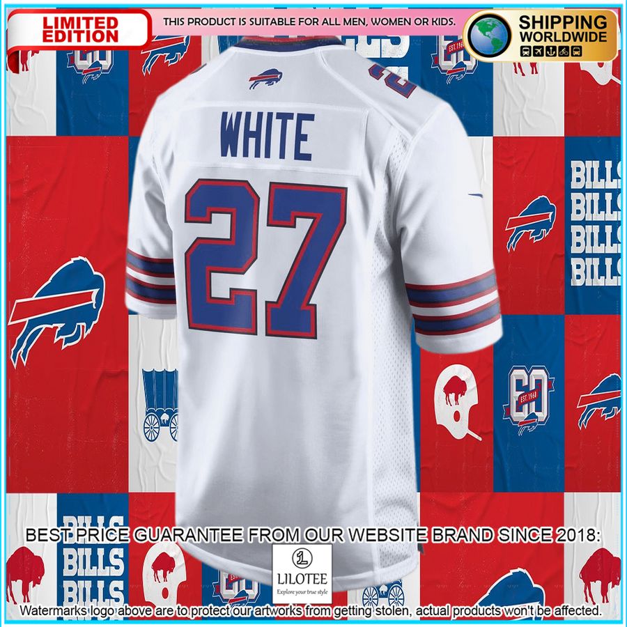 tredavious white buffalo bills white football jersey 6 851