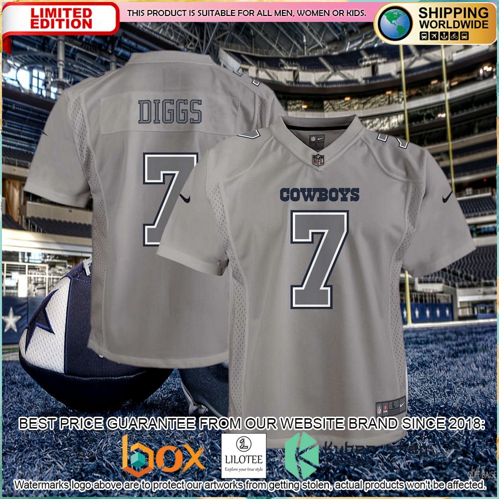 trevon diggs dallas cowboys nike youth atmosphere gray football jersey 1 439