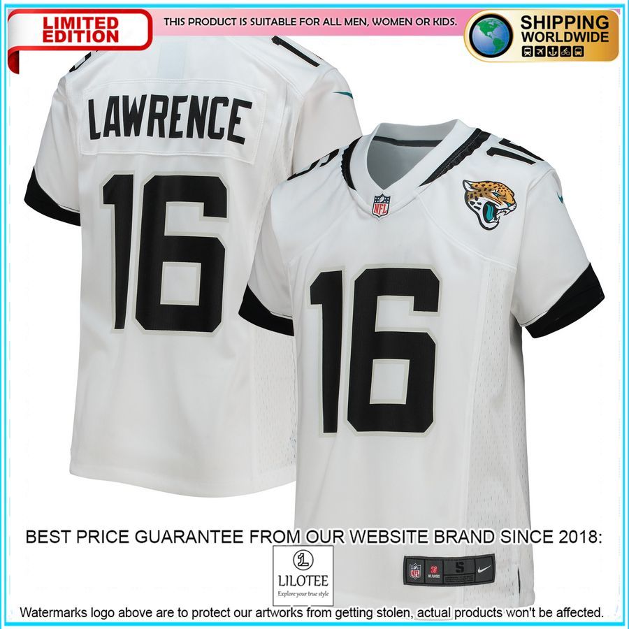 trevor lawrence jacksonville jaguars youth white football jersey 1 346