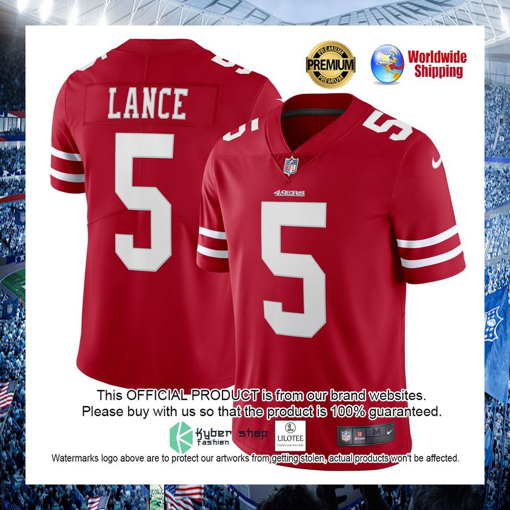 trey lance san francisco 49ers nike vapor limited scarlet football jersey 1 569