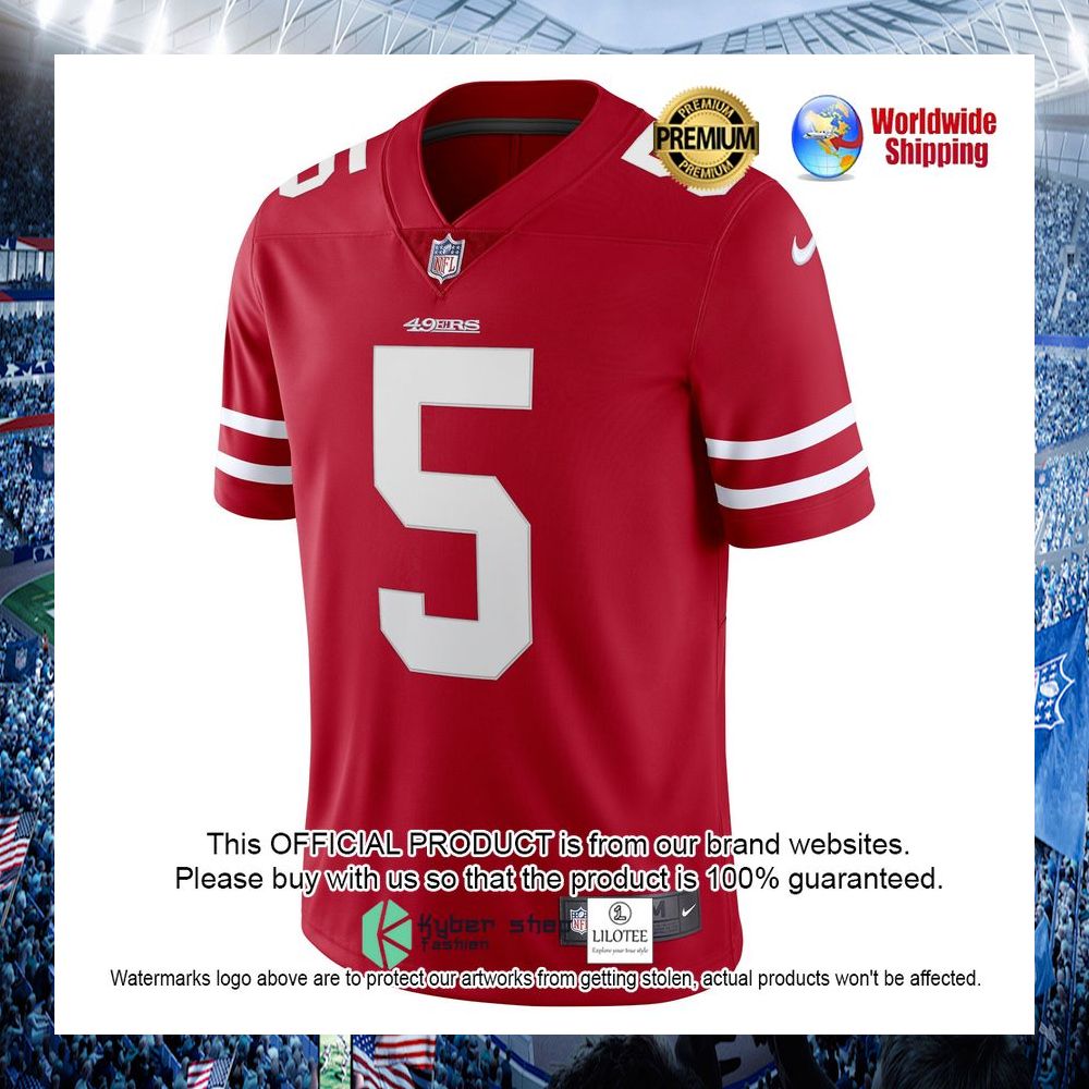trey lance san francisco 49ers nike vapor limited scarlet football jersey 2 808