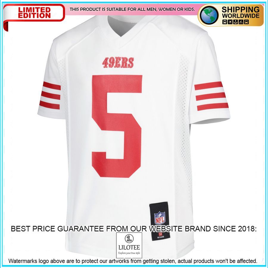 trey lance san francisco 49ers youth team replica white football jersey 2 431