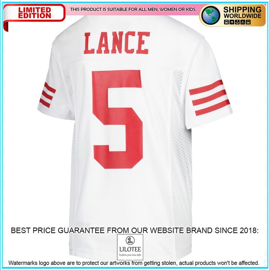 trey lance san francisco 49ers youth team replica white football jersey 3 649