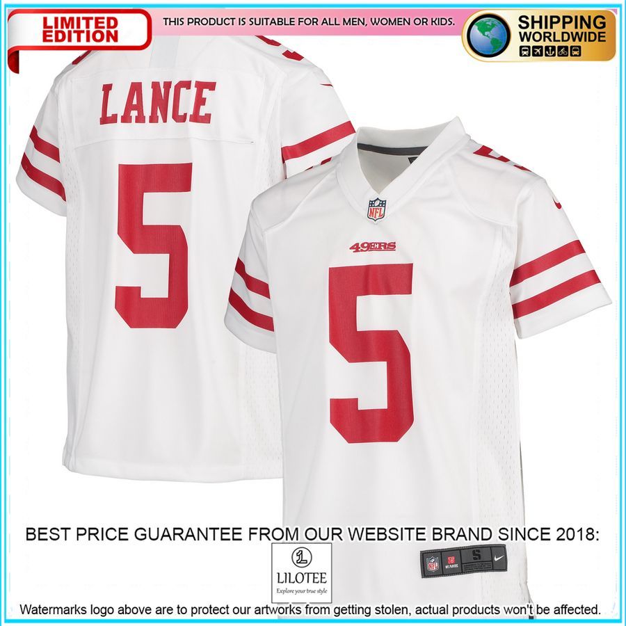 trey lance san francisco 49ers youth white football jersey 1 53