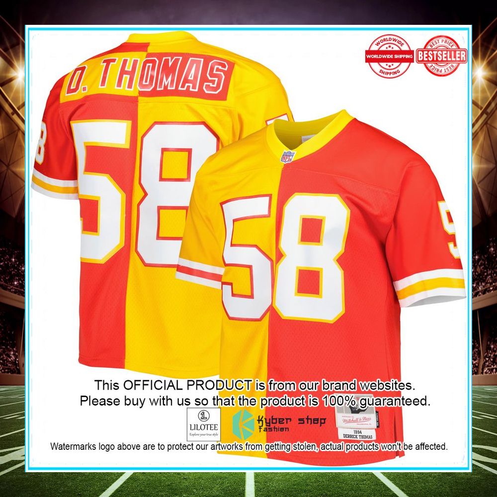 derrick thomas kansas city chiefs mitchell ness 1994 split legacy replica red gold football jersey 1 143