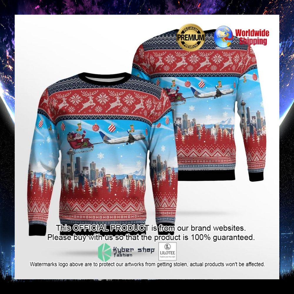 united airlines boeing 737 824 with santa over seattle santa hat ugly sweater 1 365
