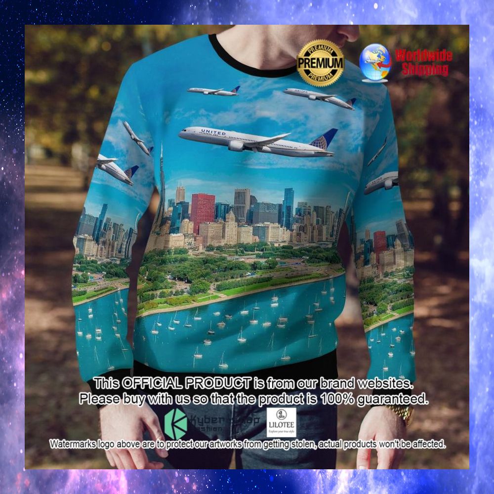 united airlines boeing 787 9 dreamliner 2021 over chicago ugly sweater 1 663