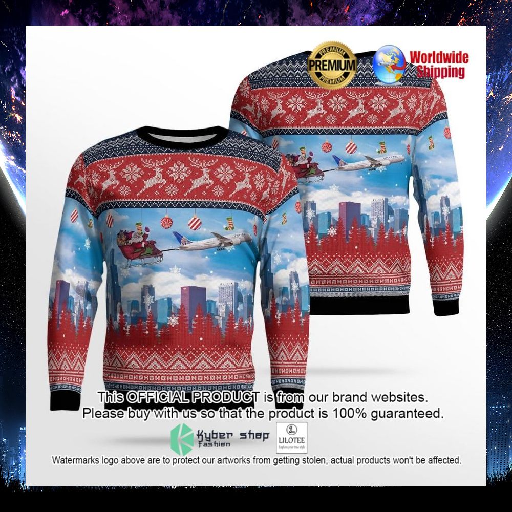 united airlines boeing 787 dreamliner with santa over chicago ugly sweater 1 807