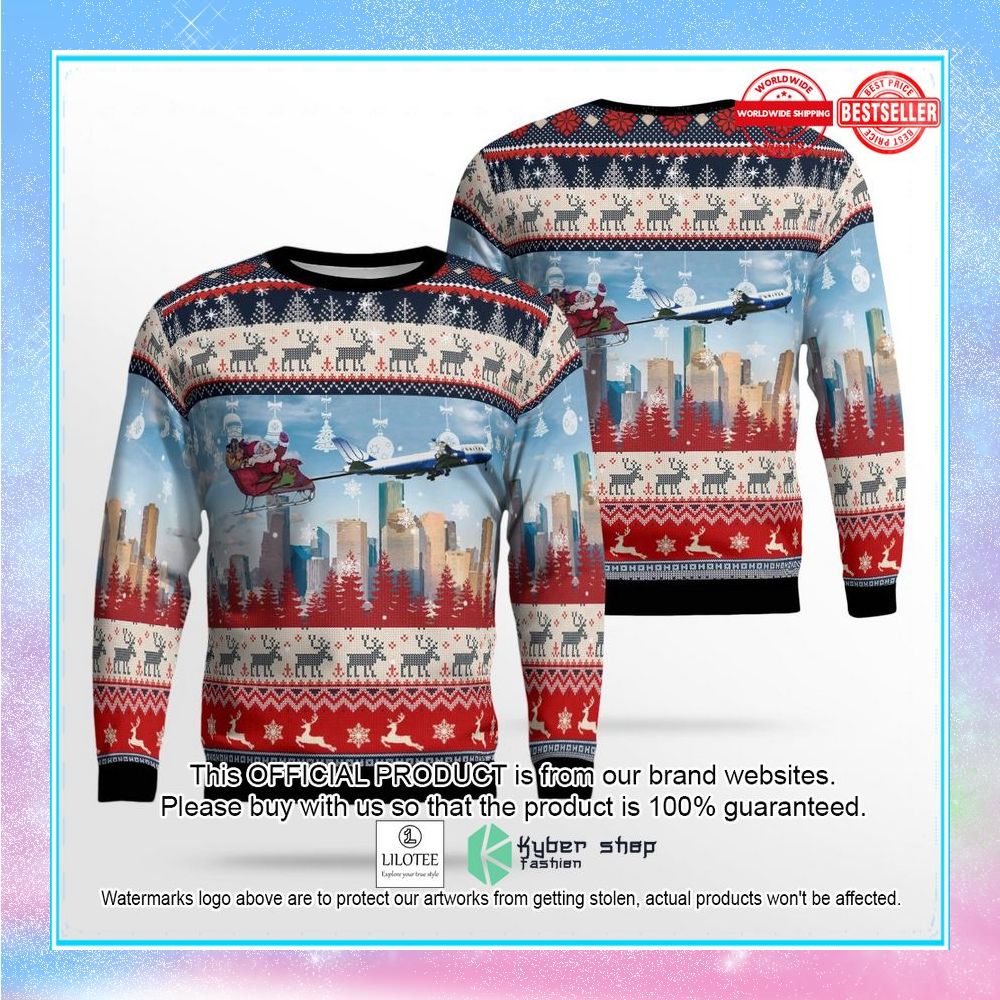 us airlines 4 boeing 747 422 with santa over houston christmas sweater 1 117