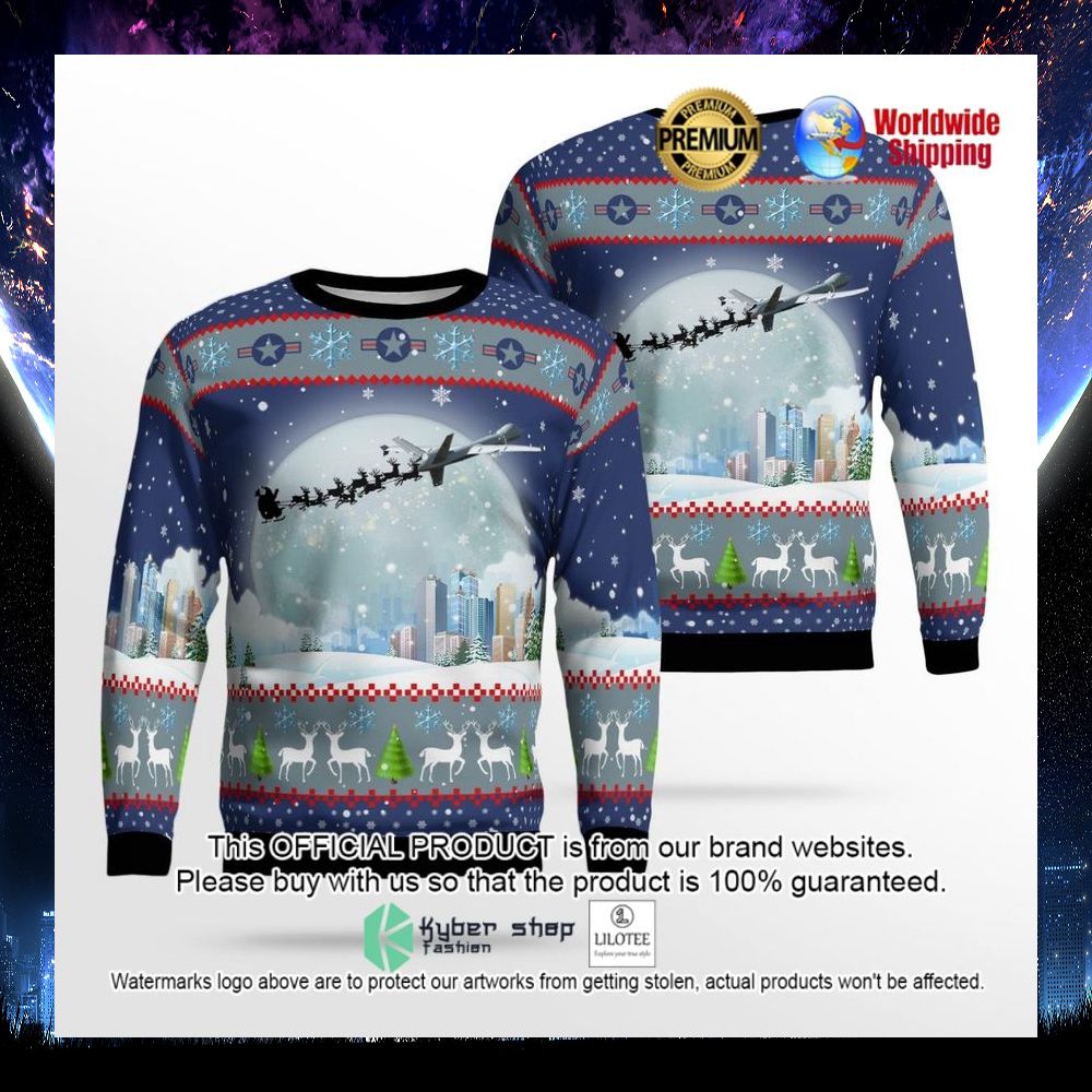 usaf general atomics mq 9 reaper santas sleigh ugly sweater 1 125