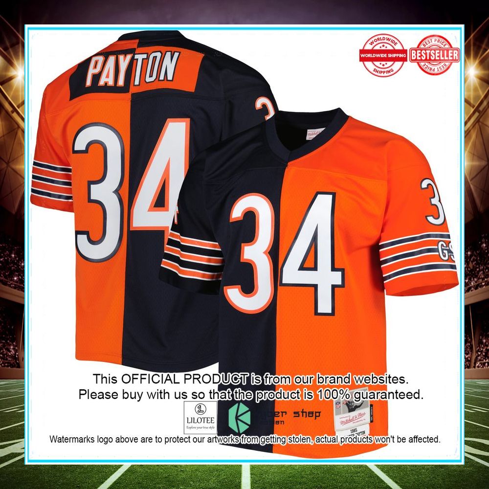 walter payton chicago bears mitchell ness 1985 split legacy replica navy orange football jersey 1 49