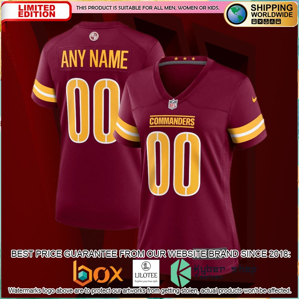 washington commanders nike womens custom burgundy football jersey 1 146