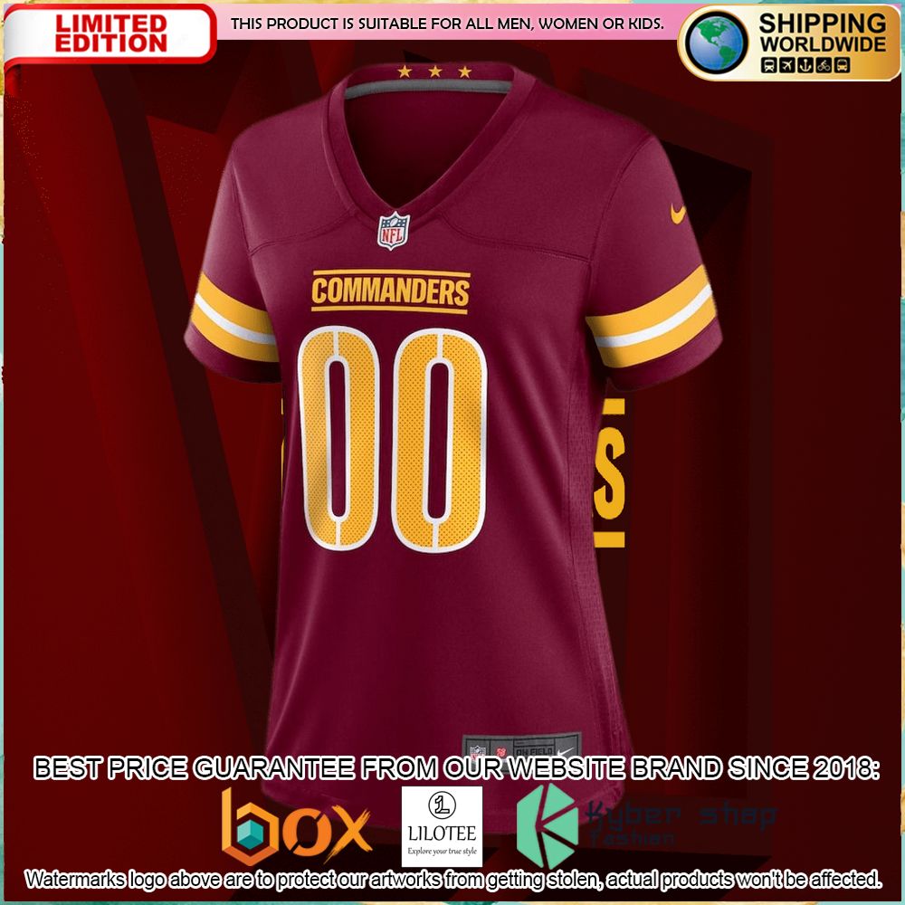 washington commanders nike womens custom burgundy football jersey 2 236
