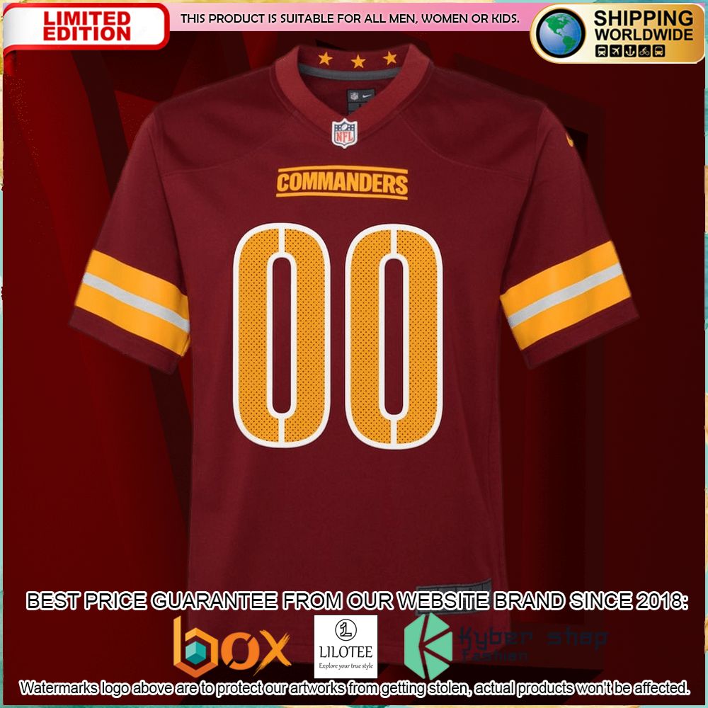 washington commanders nike youth custom burgundy football jersey 2 397