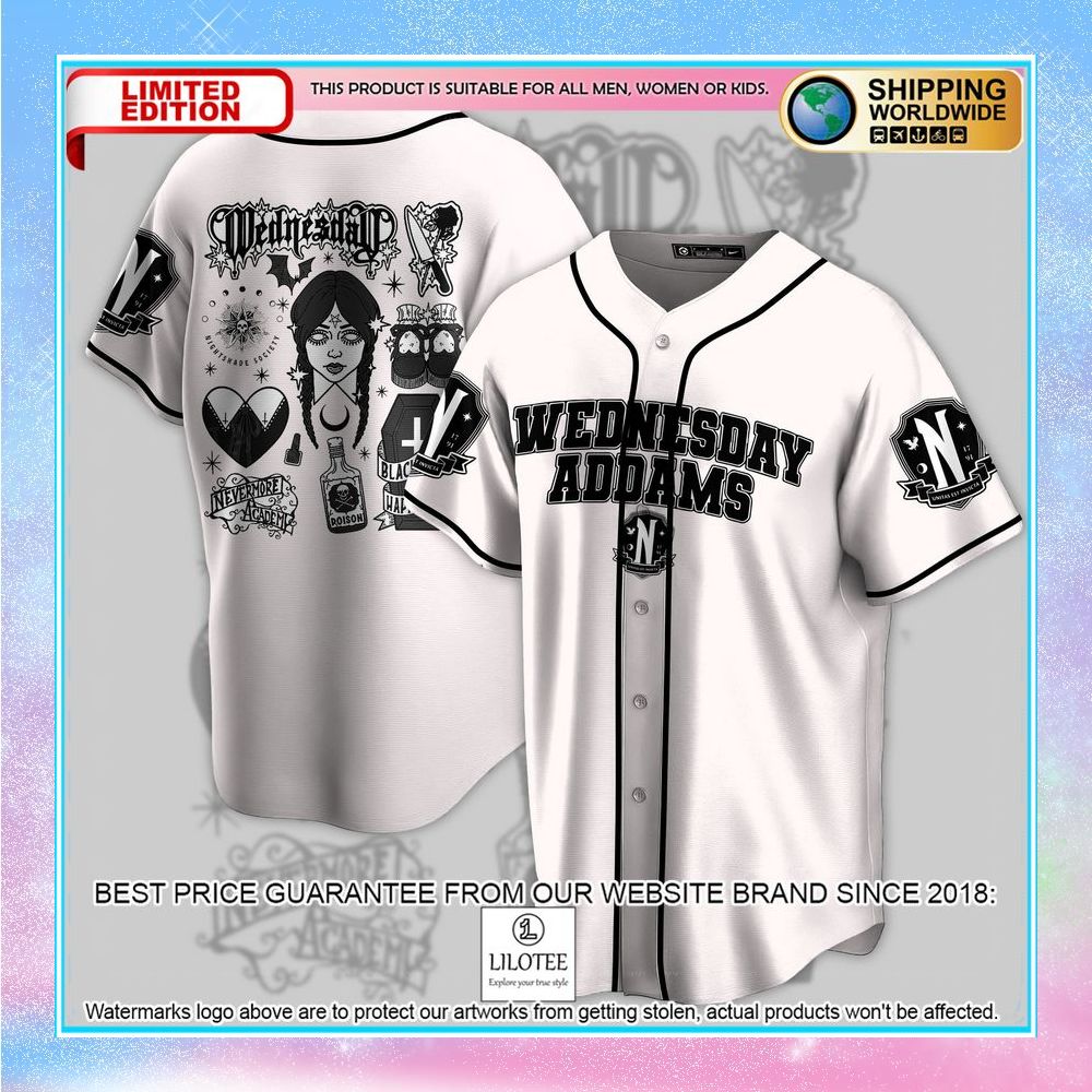 wednesday addams white baseball jersey 1 701