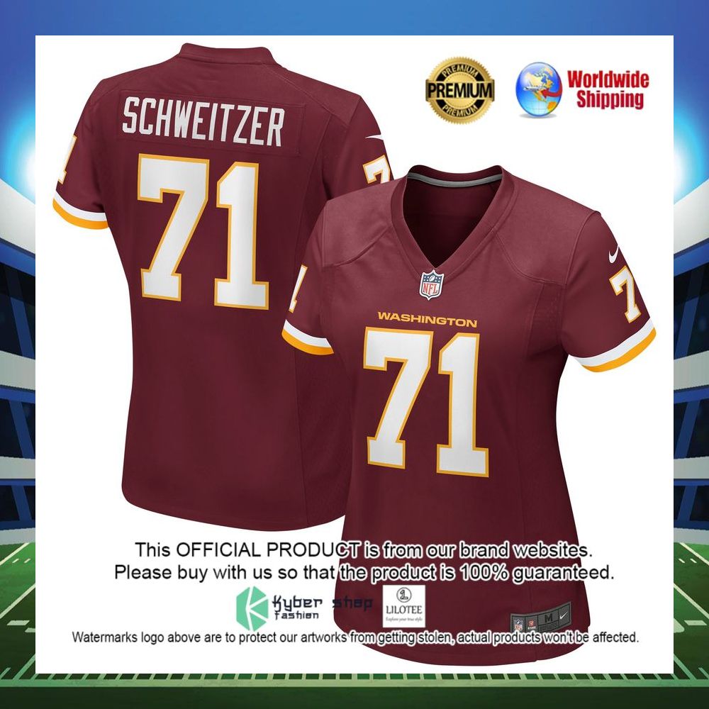 wes schweitzer washington football team nike womens game player burgundy football jersey 1 130
