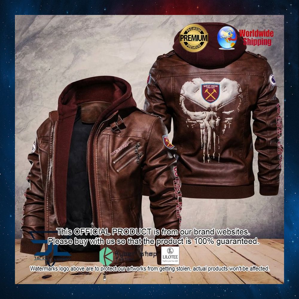 west ham united f c punisher skull leather jacket 2 473