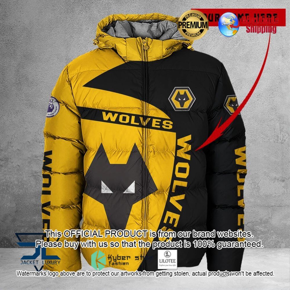 wolverhampton wanderers fc black yellow custom name 3d puffer down jacket bomber jacket 1 12