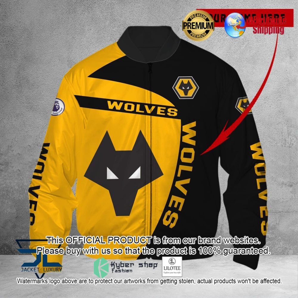 wolverhampton wanderers fc black yellow custom name 3d puffer down jacket bomber jacket 2 870