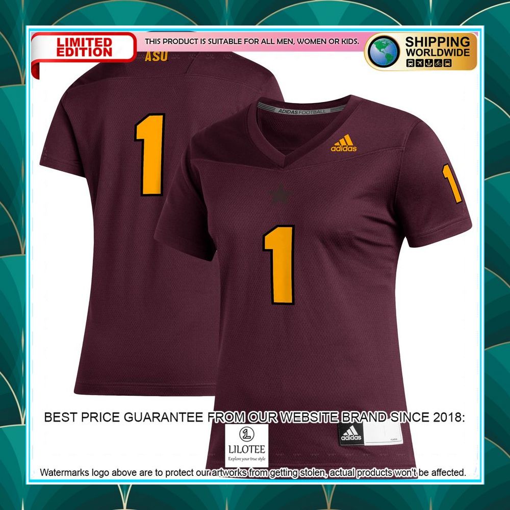 1 arizona state sun devils adidas womens maroon football jersey 1 352