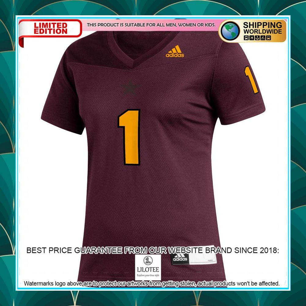 1 arizona state sun devils adidas womens maroon football jersey 2 314