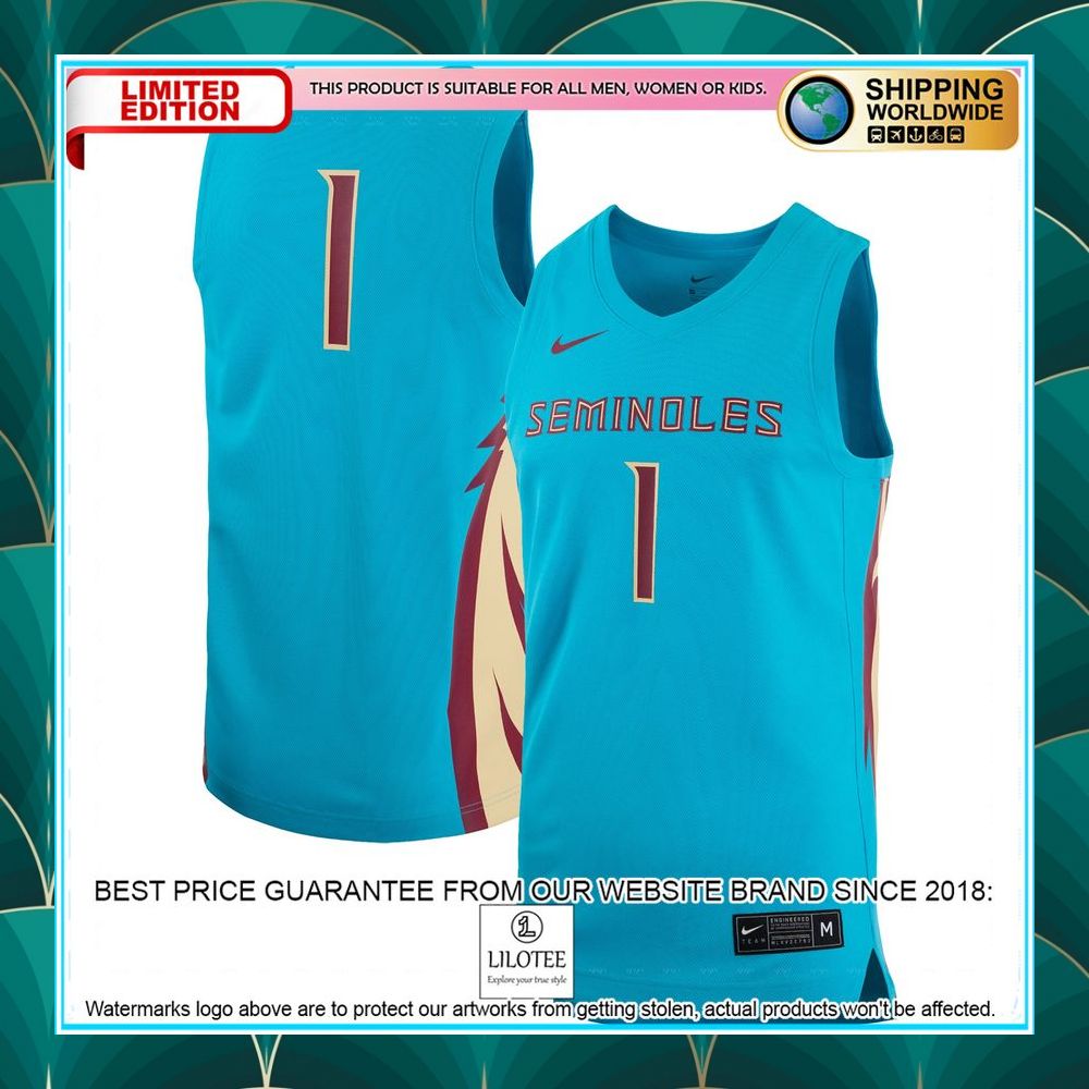 1 florida state seminoles nike team alternate replica turquoise basketball jersey 1 737